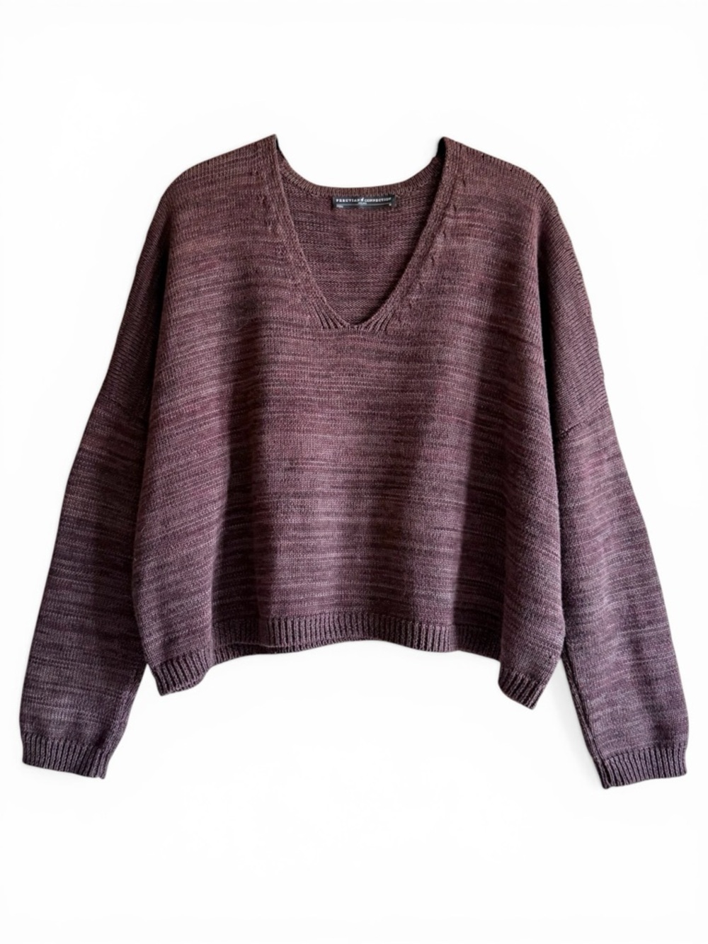 Peruvian Connection Pima Cotton Cropped Sweater Burgundy Brown V-Neck Women's M